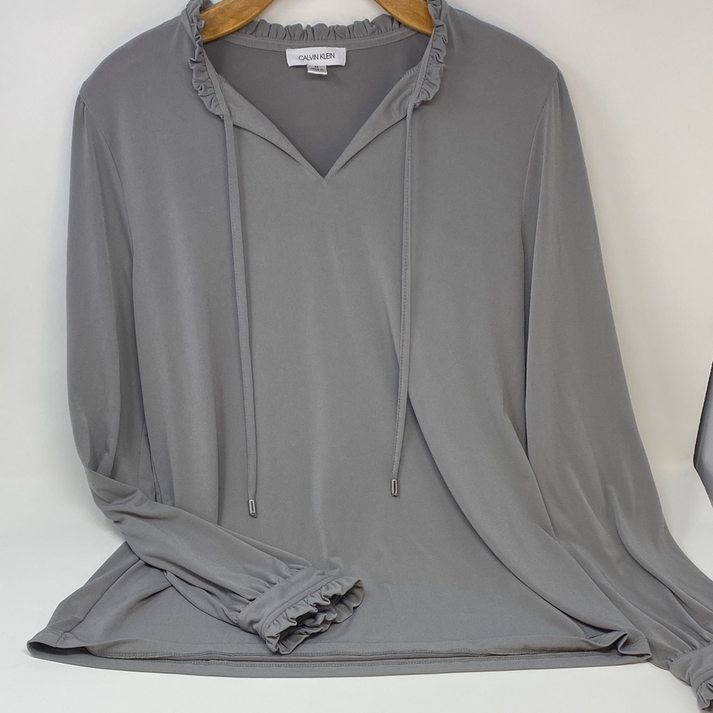 Calvin Klein Gray Ruffle Top
